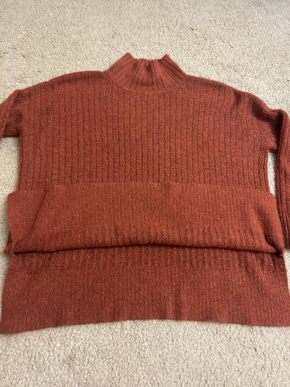Loft Ribbed Mock Neck Sweater - Rust - Picture 2 of 4